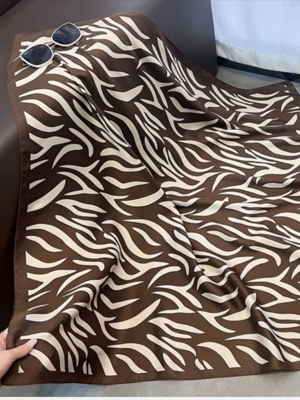 Brown and Cream Zebra Print Silk Scarf - Picture 2 of 3